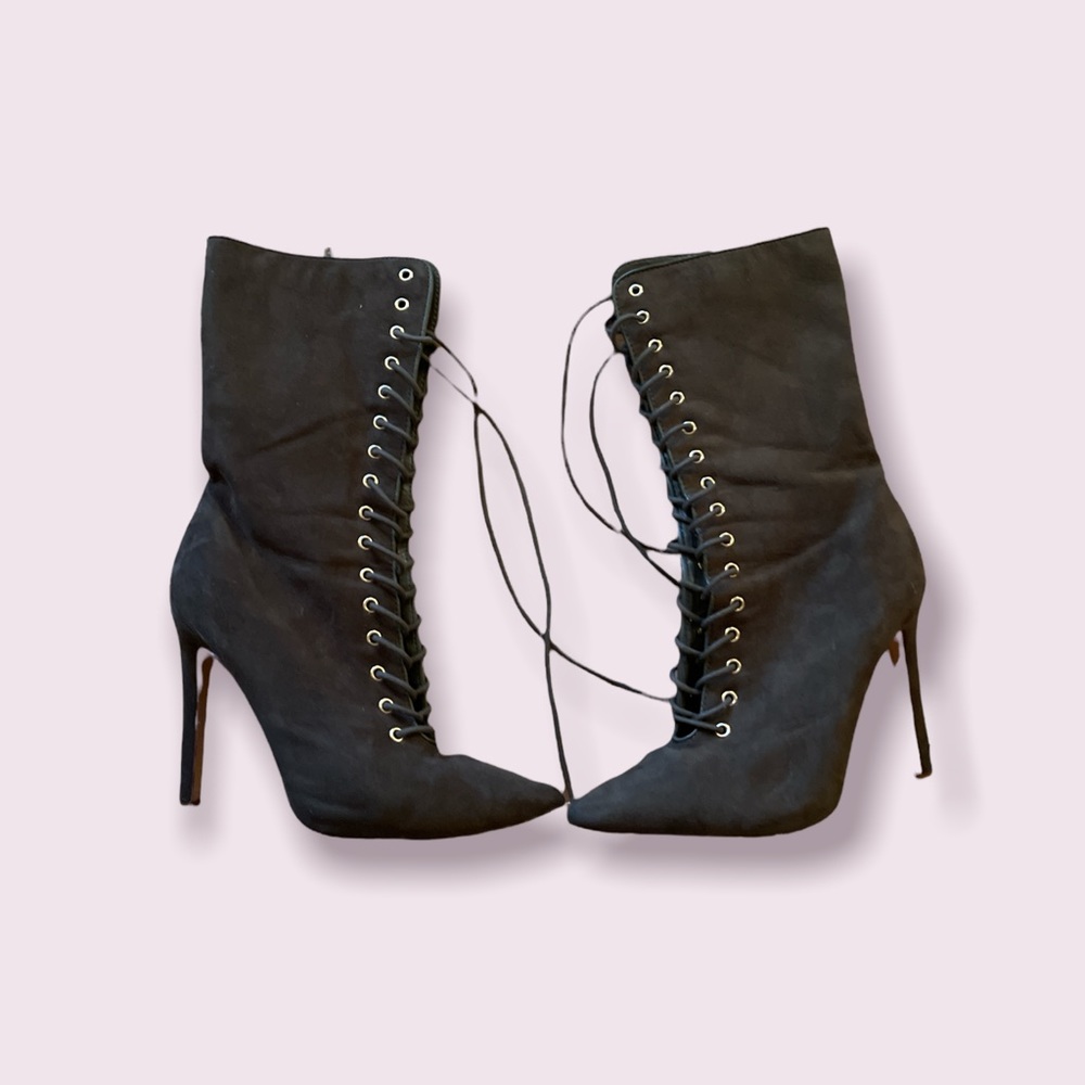 Army Green Suede Heeled Boot - Picture 7 of 7